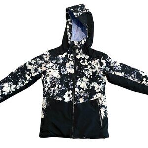 Roxy Girls Ski/Snow Jacket, Black & Floral Print, Size Small